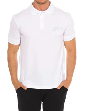 Pips504 Mens Short-Sleeved Polo Shirt - White Cotton - Size Small - Plein sport - FashionsVida