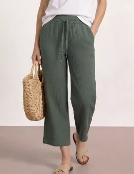 Wide Leg Hose aus Musselin im Loose Fit female Grün