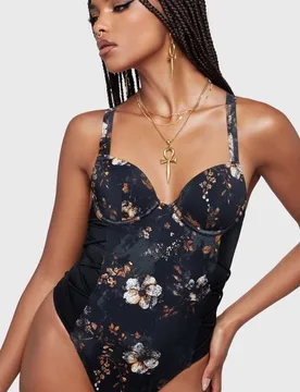Gothic Badeanzug - Twilight Boho Summer - Bloomrot Swimsuit - XS bis L - für Damen - Größe M - multicolor - Frauen - female - Killstar - FashionsVida
