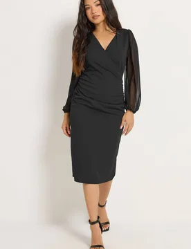 Women's Petite Mesh Wrap Dress in Black Size: 18 - Black - Size: 18 - M&Co - FashionsVida
