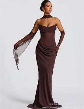 White Long Women's Prom Dress With Scarf Sexy Strapless Sleeveless Evening Gown Lace Up Back Formal Casual Guest Party Robe - Aliexpress - FashionsVida
