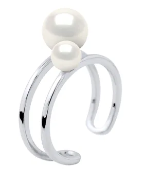 Womens - Ring Duo - 2 Real Freshwater Pearls - White Silver - Size I - Diadema - FashionsVida