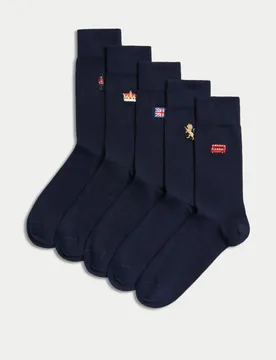 Pack Cool & Fresh™ British Cotton Rich Socks Navy Mix male - M&S - FashionsVida