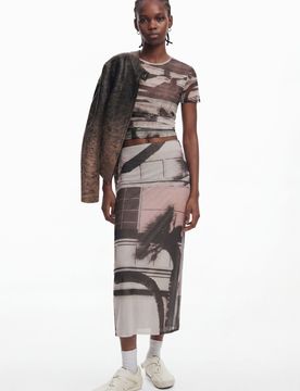 Jupe droite en tulle, Polyester, Blanc, XS
