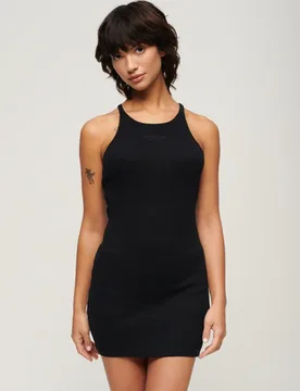 Superdry Women's Geripptes Kleid im Racerback-stil mit Stickerei Schwarz - Größe: 42 - 59.99 - FashionsVida