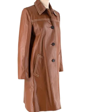 Prada Tan Topstich Leather Coat - Prada - FashionsVida