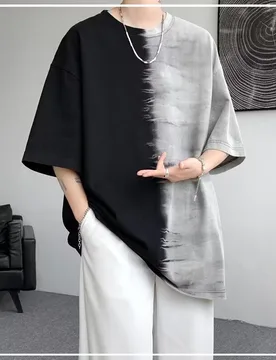 Summer Gradient Color Casual Loose American Style Trend Creative Splicing Handsome Chaopai Heavyweight Men's Clothing Tees - Aliexpress - FashionsVida