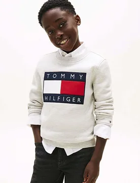 Felpa girocollo grigia in puro cotone con maxi bandiera logo - Tommy hilfiger - FashionsVida