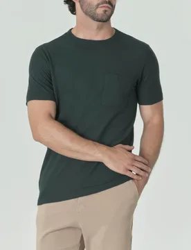T-shirt verde bosco a mezza manica in misto lino e pima cotton con taschino sul petto - Rodolfo Pellizzari - FashionsVida