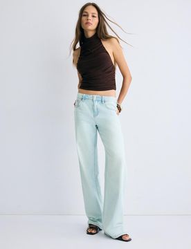 Neckholder-Top mit Raffungen Braun S