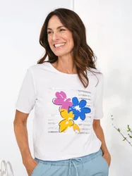 Baumwoll-Shirt Blumenwiese - Weiß - female - Size: 40
