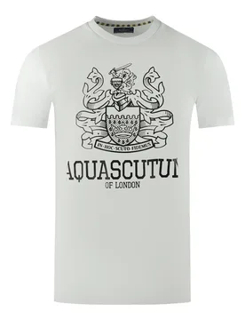 Mens Large Bold London Aldis Brand Logo White T-Shirt - Size Medium - Aquascutum - FashionsVida