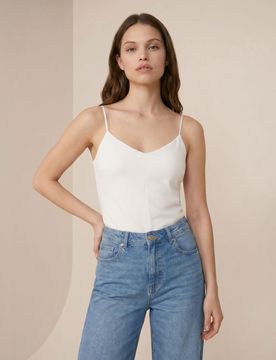 Top in cotone con spalline - bianco