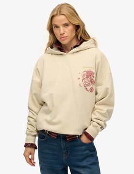 Superdry Damen Baumwolle Gesticktes Logo Tokyo Narrative Übergroßes Sweatshirt, Beige - Größe: 36