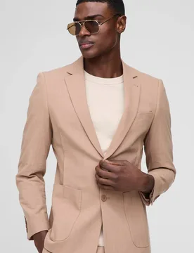 Herren Slim Fit Leinen-Mix Blazer Stone Größe 36 - boohooMAN - FashionsVida