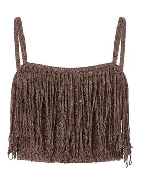 Top corto in maglia con frange