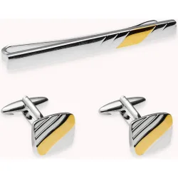 Set de gemelos y pasador de hombre de metal bicolor