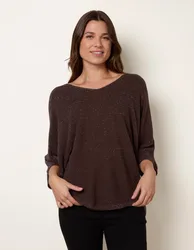 Metallic V Neck Knitted Ripple Jumper - ONE / BROWN - female