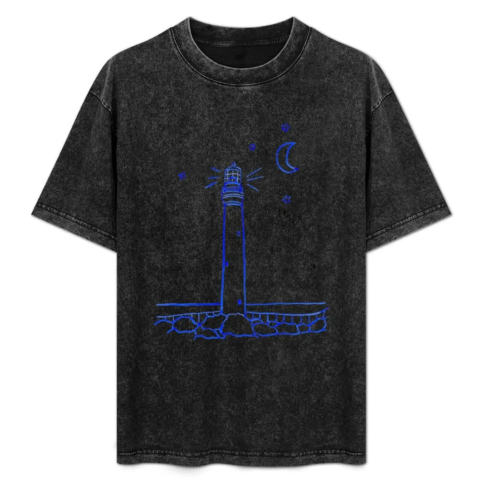 Lighthouse at Night Line Drawing T-Shirt Tough Fabric Work Tee - Aliexpress - FashionsVida