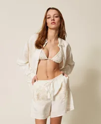 Short en lin mélangé avec broderie
