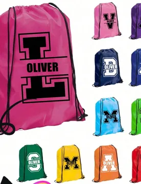 Mochila con cordón personalizada con inicial y nombre para volver al colegio, bolsa con nombre de adolescente para educación física, natación, gim - Shein - FashionsVida