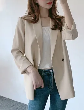 Summer Women's New Spliced V-neck Button Pocket Fashion Solid Color Loose Minimalist Versatile Casual Long Sleeve Blazers - Aliexpress - FashionsVida