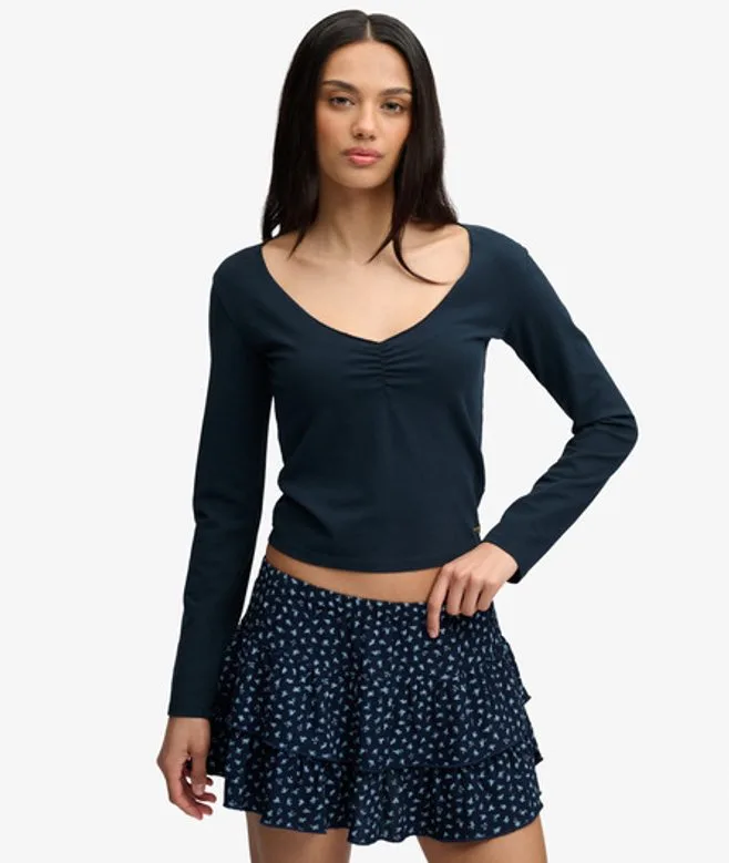 Superdry Damen Athletic Essential Langarmshirt mit Raffung Navy - Größe: 42 - 29.99 - FashionsVida