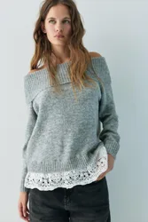 Bardot Jumper With Combined Lace (Size: )