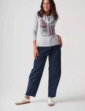 Women's Printed Cowl Neck Jumper in Grey Size: XL - Grey - Size: XL - Anna Rose - FashionsVida