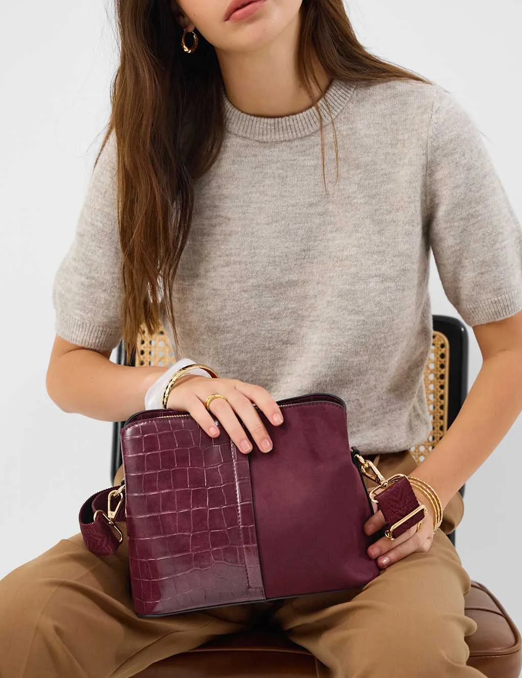 Croc Effect Cross Body Bag Burgundy female - Accessorize - FashionsVida