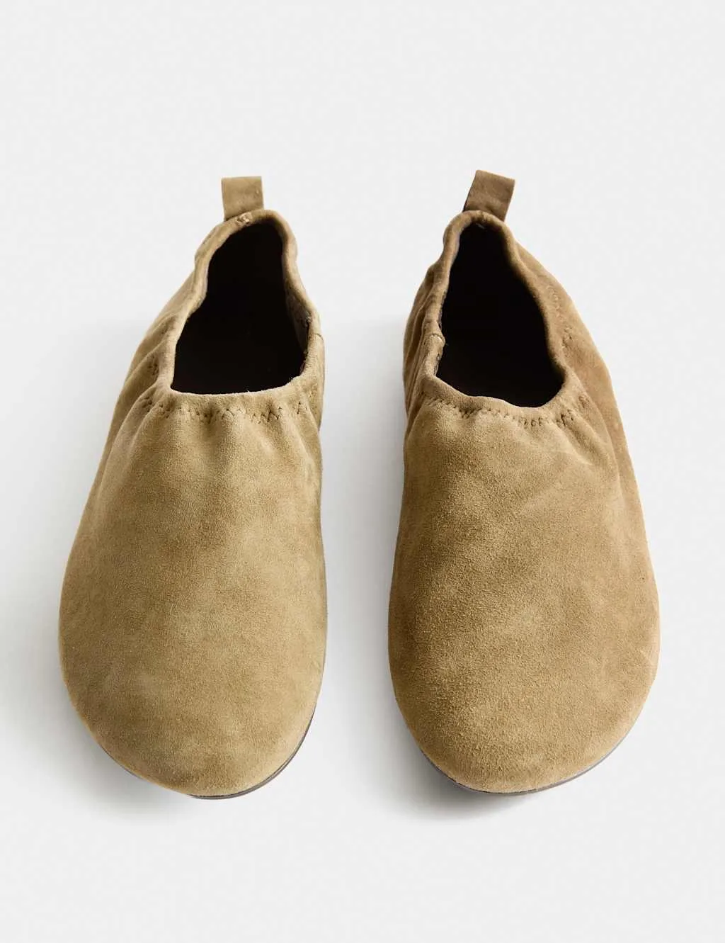 Suede Flat Ballet Pumps Khaki female - M&S - FashionsVida