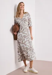 Midi-Kleid mit Split Neck und Print female Beige