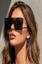 Women's Oversized Rimless Visor Sunglasses in Black - Black - Size: One Size