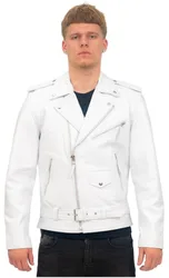 Mens Cow-Hide Black Brando Jacket -Venice - White - Size 4xl