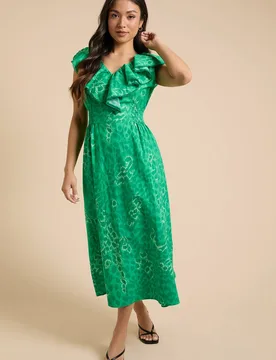 Women's Petite Frill Neckline Lace Detail Printed Midi Dress in Green Size: 4 - Green - Size: 4 - Dorothy perkins - FashionsVida