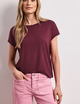 T-Shirt mit Rundhals und Deko-Tape female Rot - Street One - FashionsVida