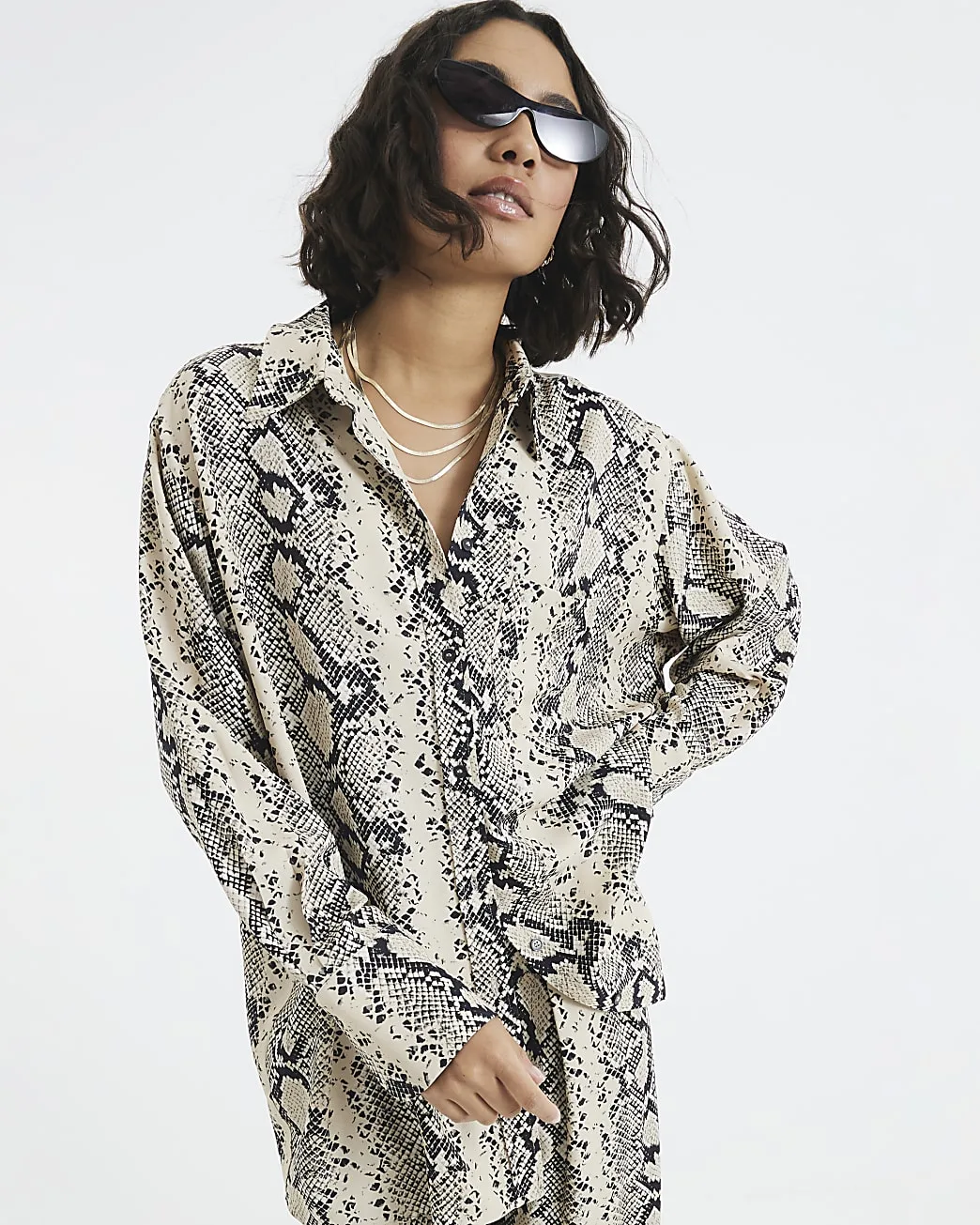Womens Shirt Cream Oversized Snake Viscose - Size Small - River Island - FashionsVida