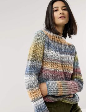 Grobstrick-Pullover Farbverlauf, , Farbe Grün, 36, hergestellt in Europa italienisches Garn Damen