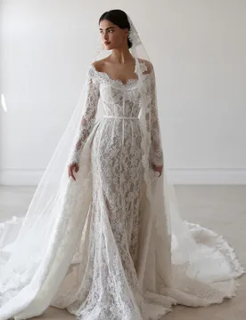 Lace Wedding Dresses Off Shoulder Long Sleeve Mermaid Luxury Bride Dress Detachable Train Bridal Gown Customized robe de mariée - Aliexpress - FashionsVida
