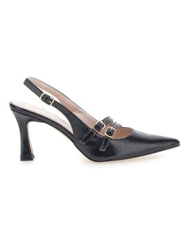 Décolleté Slingback Nere a Punta Effetto Vernice 3591 37