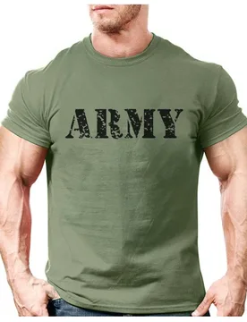 Fashion ARMY Letter Logo Printed T-Shirt Men's Casual Solid Color Exercise Sportswear Tshirt Trendy Male Retro T Shirt - Aliexpress - FashionsVida