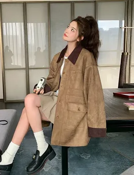 Blouse Coat Trench Coat Women's Spring/Fall Coffee Brown Melange Suede Loose Fit New Arrival Comfortable Minimalist Casual Niche - Aliexpress - FashionsVida