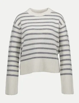 Gestreifter Strickpullover aus Woll-Kaschmir-Mix Weiß 42 - Robert Ley - FashionsVida