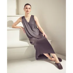 Vestido midi manga corta liso de mujer