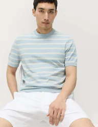 Cotton Rich Striped Knitted T-Shirt Soft Blue Mix male