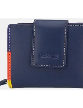 Monedero pequeño de mujer en piel azul con vivos de colores - Yancci - FashionsVida