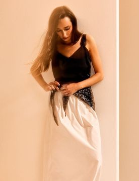 Gonna midi classica in cotone con foulard - multicolor