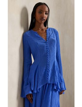Para mujer. 211A96168001 Top arrugado con botonadura completa (34), Casual, Manga larga, Lyocell