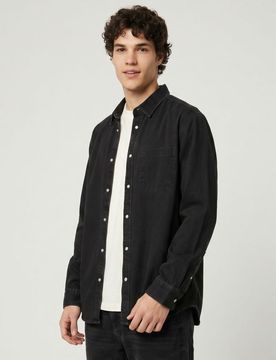 Camicia in cotone con tasca - grigio