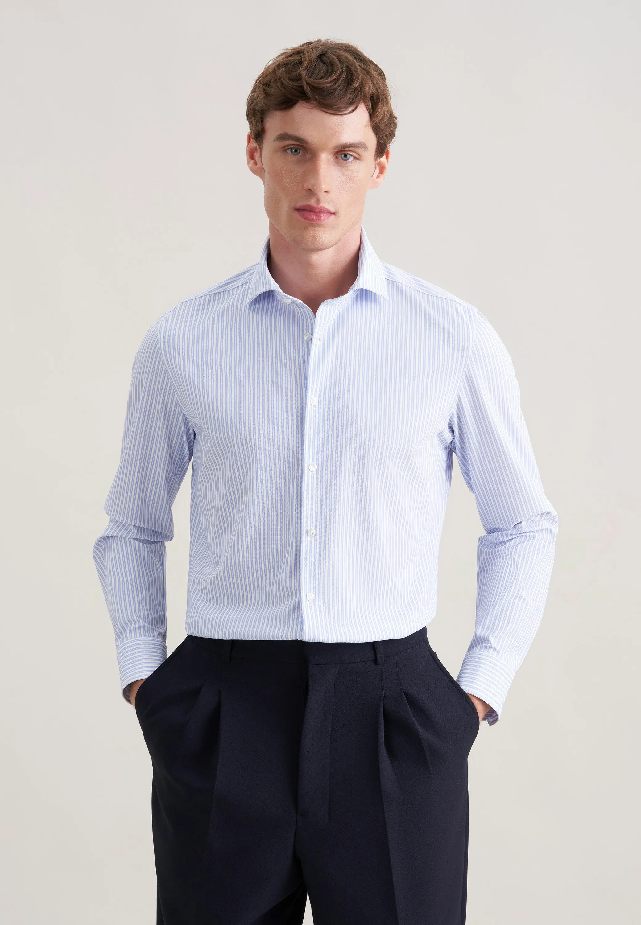 Slim Performance-Hemd Druck Blau 40 - Seidensticker - FashionsVida